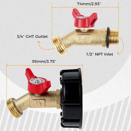 275-330 Gallo IBC Tote Tank Water Adapter 2" Coarse Thread | Lead-Free Brass Wat