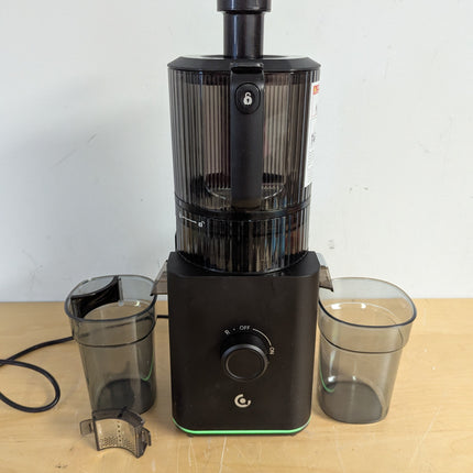 Actual unit: AMZCHEF cold press juicer with juicing bowl, food pusher, juice cup and pulp cup