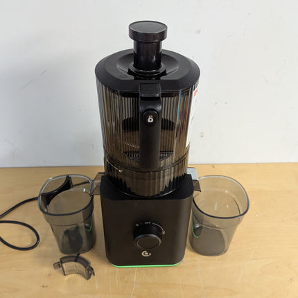 Actual unit: AMZCHEF cold press juicer with juicing bowl, food pusher, juice cup and pulp cup
