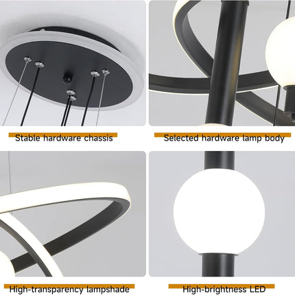 Becailyer modern LED chandelier canopy, rings and globe details — product image