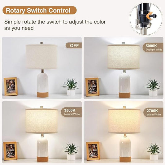 3 Color Temperature Small Table Lamp for Bedroom,Bedside Desk Reading Lamps,21.5" Nightstand Ceramic Lamp