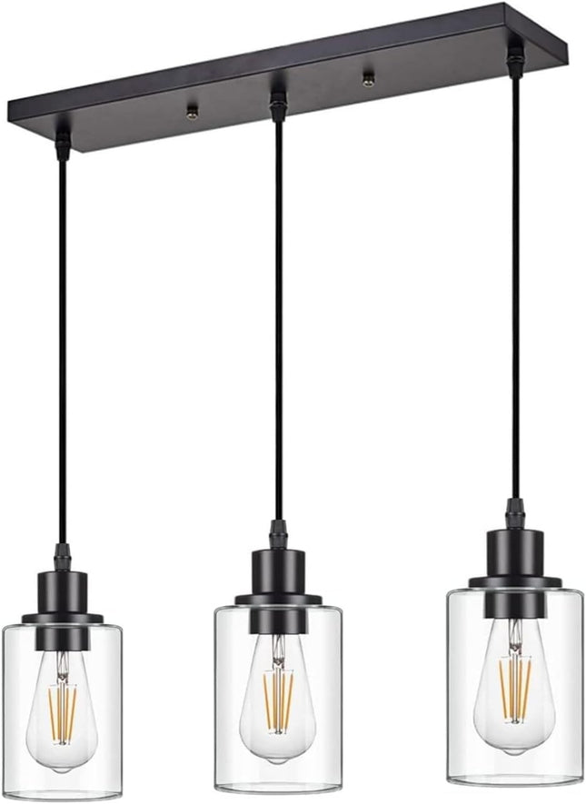 CADELON 3-light pendant light, black with clear glass