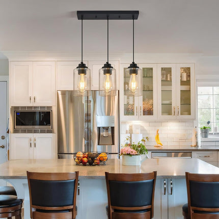 CADELON 3-light pendant light, black with clear glass
