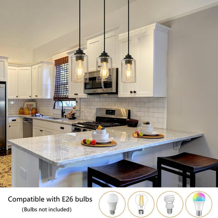 CADELON 3-light pendant light, black with clear glass
