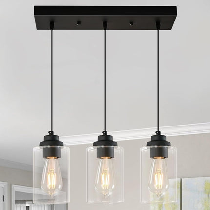 CADELON 3-light pendant light, black with clear glass