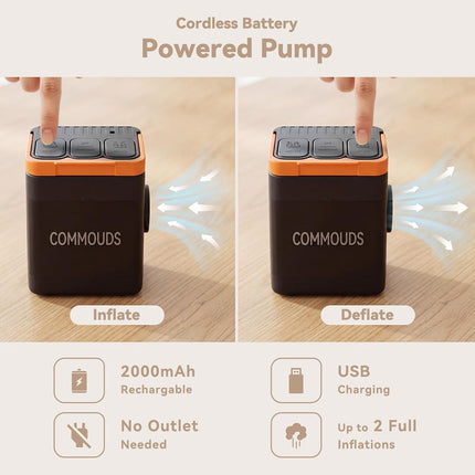 COMMOUDS queen air mattress with rechargeable pump