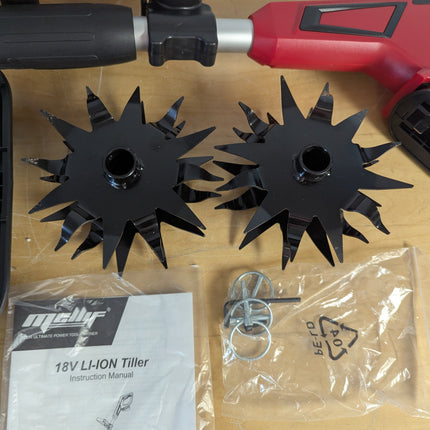 Actual unit: two steel tine sets, mounting pins and manual