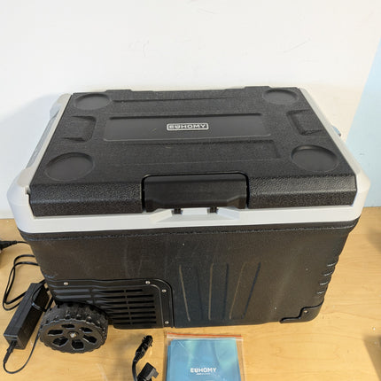 Actual unit: EUHOMY car fridge lid and handle, top view