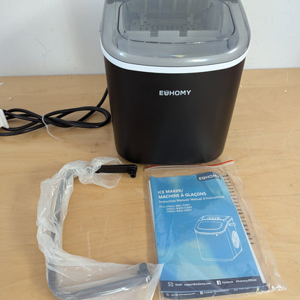 EUHOMY IM-06D countertop ice maker in black with carry handle and manual — actual unit