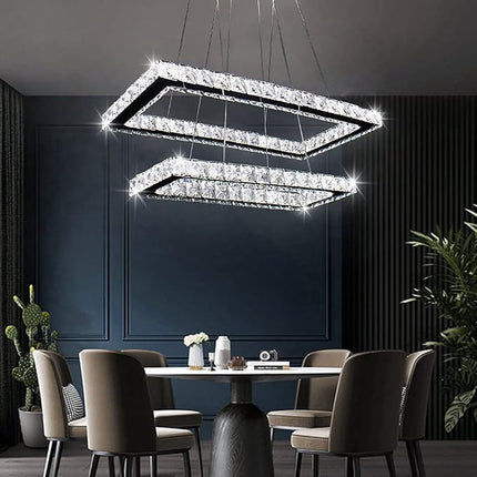 Finktonglan 2-ring rectangular crystal LED chandelier