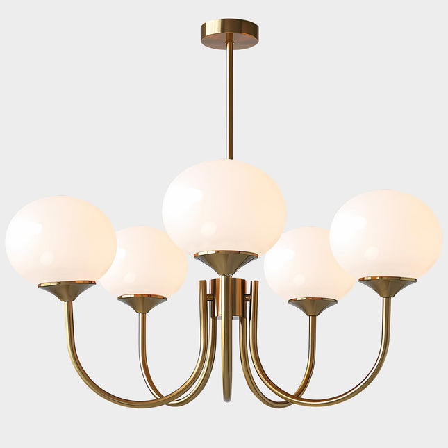 Flyrose 5-light white globe chandelier, gold
