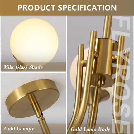 Flyrose 5-light white globe chandelier, gold