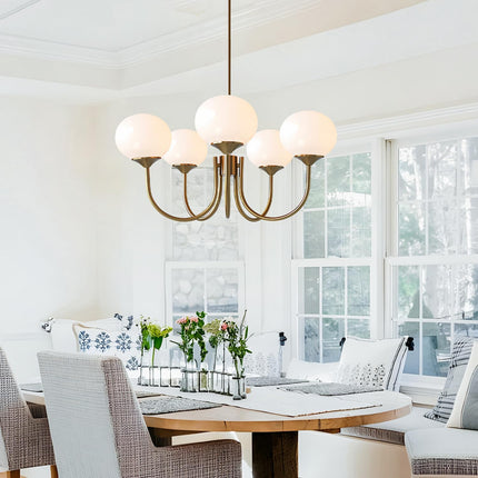 Flyrose 5-light white globe chandelier, gold