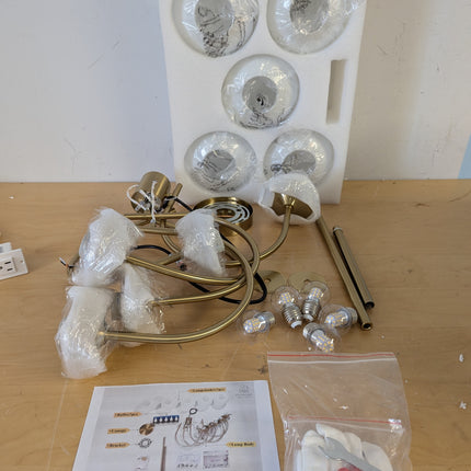 Actual unit: Flyrose chandelier with milk glass globes and bulbs