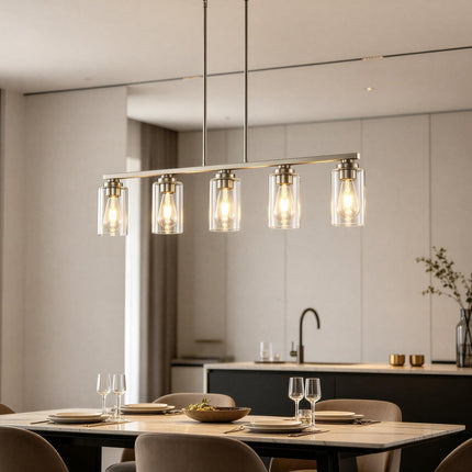 HEERTAI brushed nickel 5-light linear pendant light