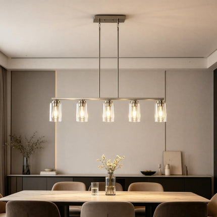 HEERTAI brushed nickel 5-light linear pendant light