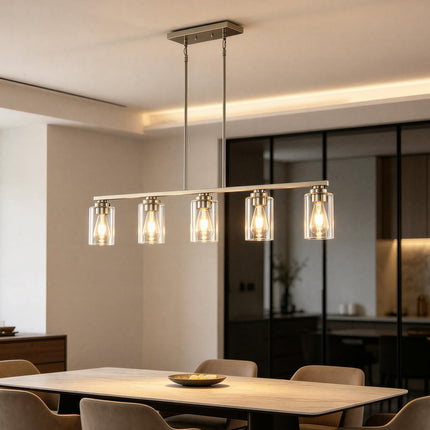 HEERTAI brushed nickel 5-light linear pendant light