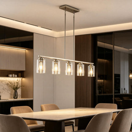 HEERTAI brushed nickel 5-light linear pendant light
