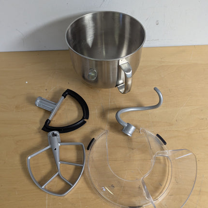Actual unit: KitchenAid 7 qt bowl, pouring shield, beaters and dough hook