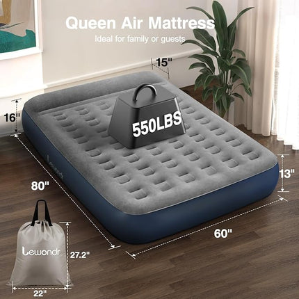 Lewondr queen air mattress with built-in pump