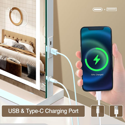 Vanity mirror with lights, USB and Type-C charging ports — product image