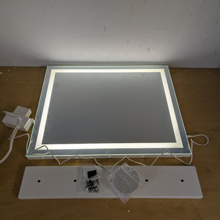 Actual unit: lighted vanity mirror with stand base, hardware, 5x magnifier and adapter