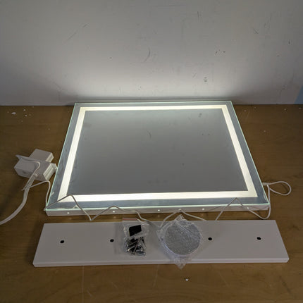 Actual unit: lighted vanity mirror with stand base, hardware, 5x magnifier and adapter
