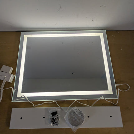 Actual unit: lighted vanity mirror with stand base, hardware, 5x magnifier and adapter