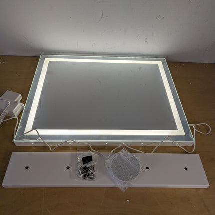 Actual unit: lighted vanity mirror with stand base, hardware, 5x magnifier and adapter