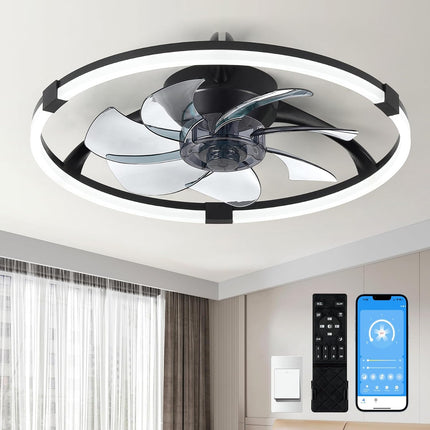 Linboro 20 inch low profile ceiling fan with lights and remote, black