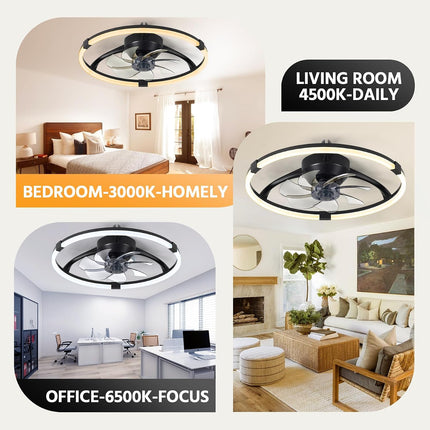 Linboro 20 inch low profile ceiling fan with lights and remote, black