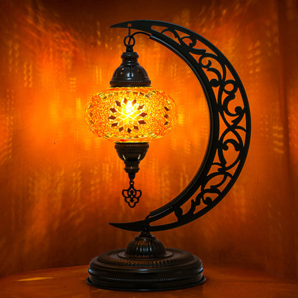 Mozaist Turkish mosaic moon table lamp, orange