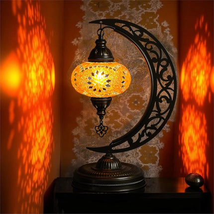 Mozaist Turkish mosaic moon table lamp, orange
