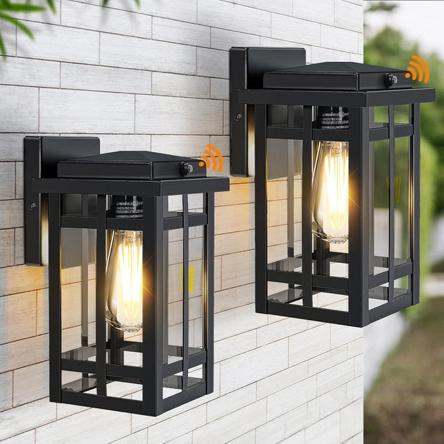 MYHXQ dusk to dawn outdoor wall lights, 2 pack, black lantern with glass