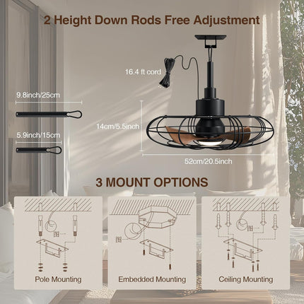 NACATIN 21 inch outdoor ceiling fan with light