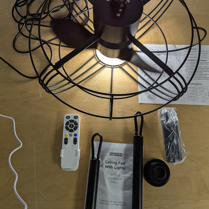 Actual unit: NACATIN outdoor fan with remote and down rods
