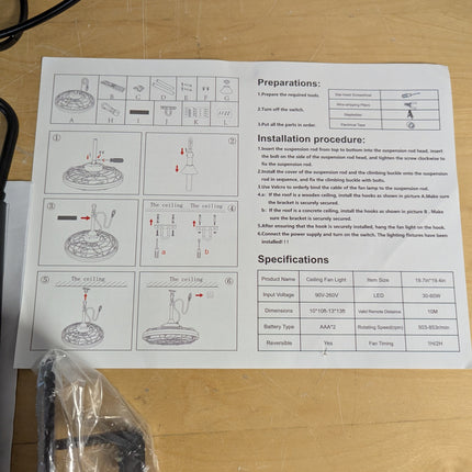 Actual unit: NACATIN outdoor fan with remote and down rods