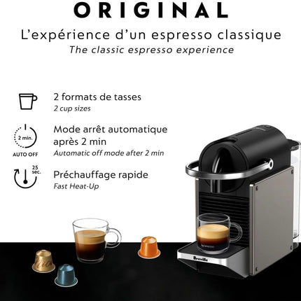 Nespresso Pixie espresso machine by Breville, titan