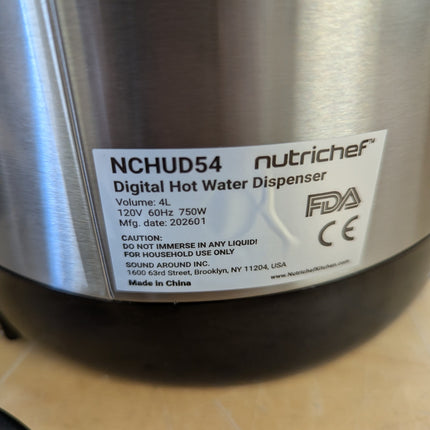 Actual unit: NutriChef NCHUD54 rating label