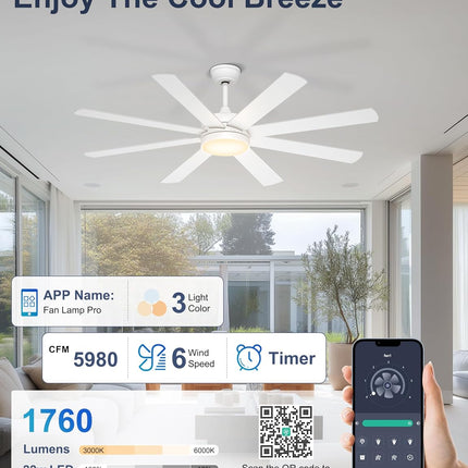 Phylluz 60 inch ceiling fan with light