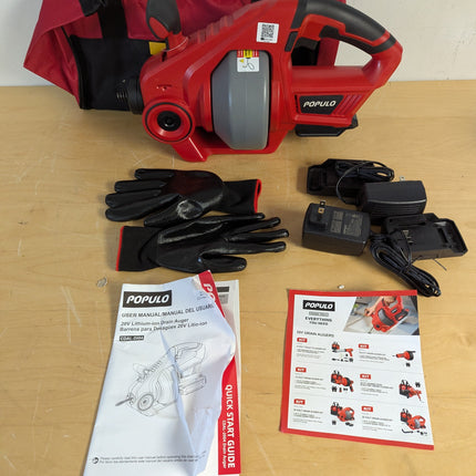 Actual unit: POPULO drain auger (tool only) with carry bag, gloves and manuals