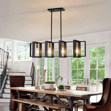 Poroulux 4-light black farmhouse kitchen island light