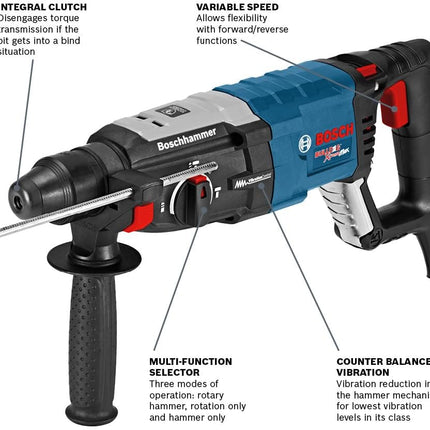 BOSCH GBH2-28L 1-1/8 in SDS-Plus Bulldog Xtreme Max Rotary Hammer, 8.5 Amp with Kickback Control & Vario-Lock