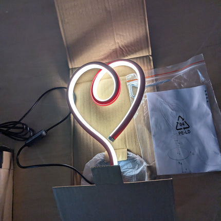 Table lamp, heart shape, red, LED, H 23.5 cm