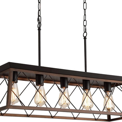 Q&S farmhouse rustic 5-light linear chandelier, bronze — product image