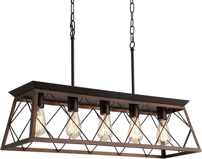 Q&S farmhouse rustic 5-light linear chandelier, bronze — product image