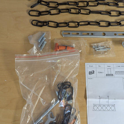 Actual unit: Q&S chandelier hardware bag and wire connectors