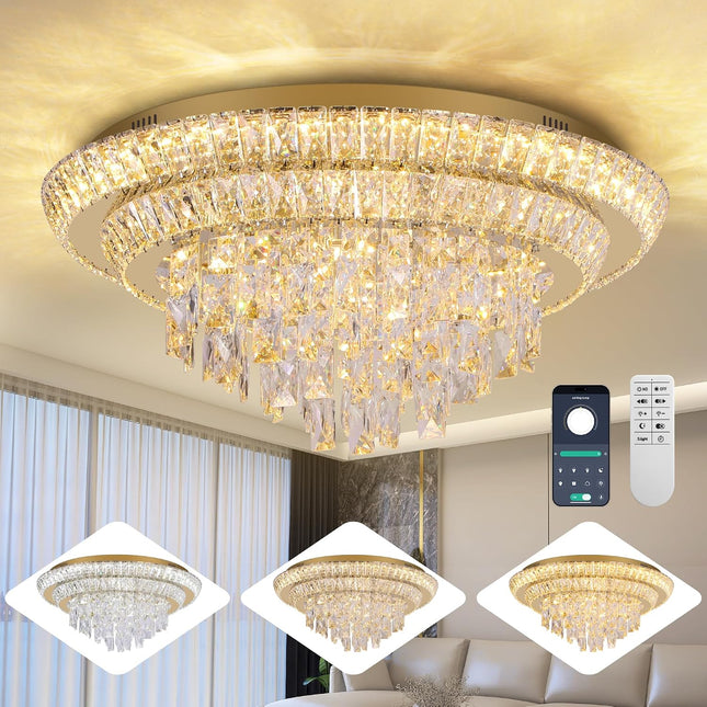 REDSTAR 24 inch crystal flush mount ceiling light, gold