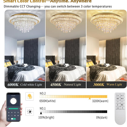 REDSTAR 24 inch crystal flush mount ceiling light, gold