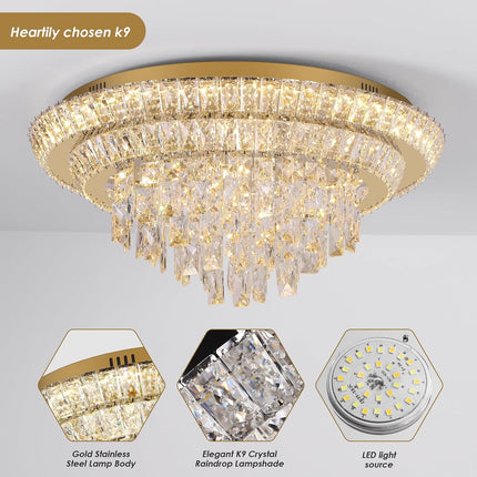 REDSTAR 24 inch crystal flush mount ceiling light, gold